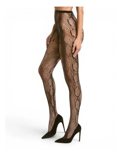 Sleek Snakeskin Tights - Black