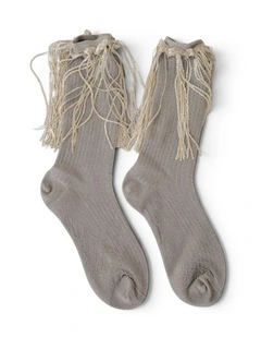 Stevie Metallic Lurex Socks With Glitter Fringe in Blue