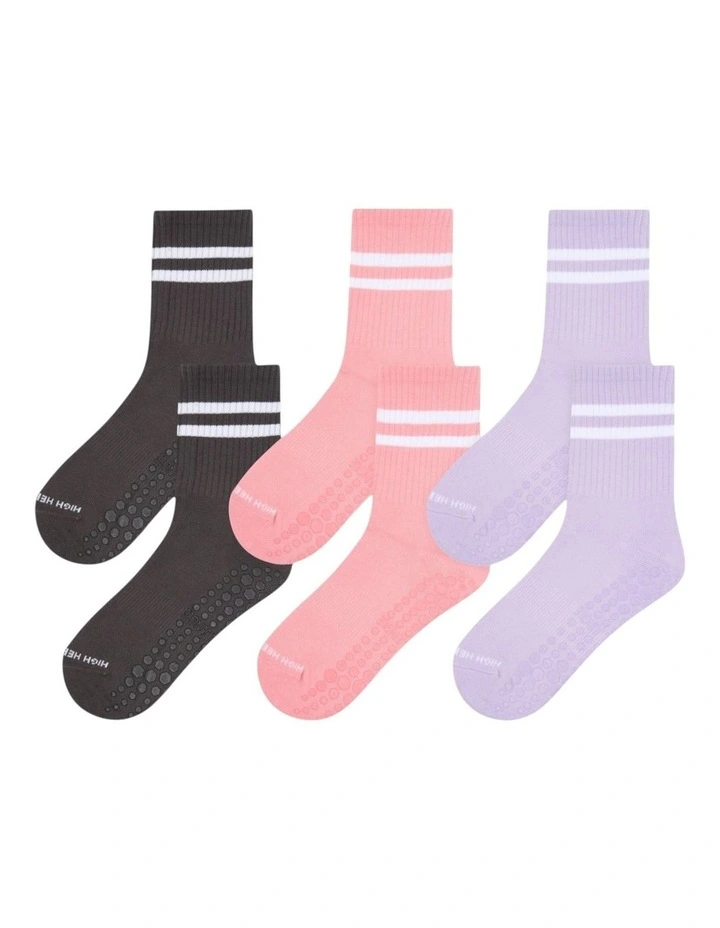 Varsity Grip Pilates Yoga Socks 3 Pack in Multi image 1