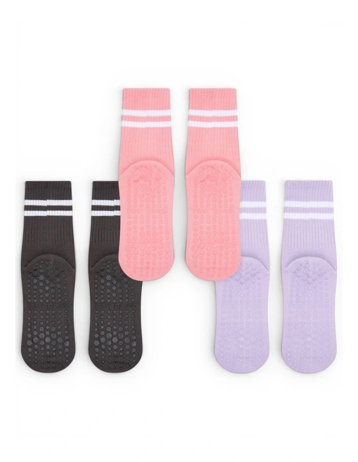 Varsity Grip Pilates Yoga Socks 3 Pack in Multi image 3