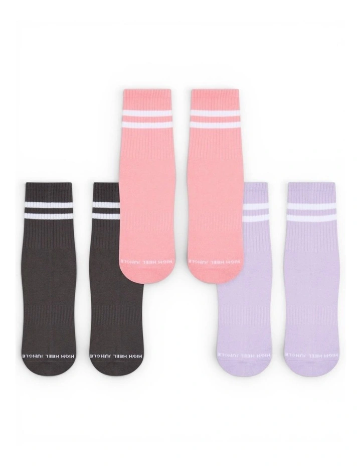 Varsity Grip Pilates Yoga Socks 3 Pack in Multi image 4