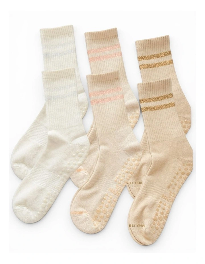 Pilates Yoga Socks 3 Pack in Multi image 3