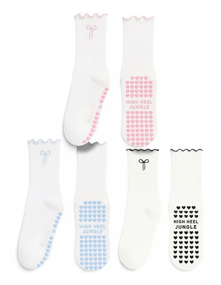 Bowtiful Lettuce Edge Grip Socks 3 Pairs in Multi image 3