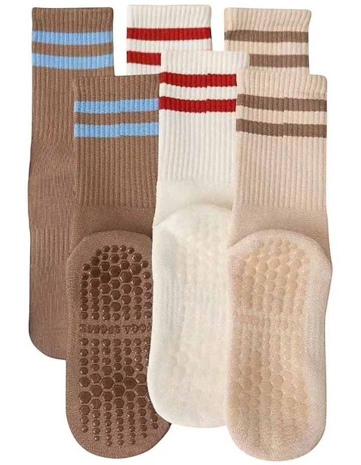 Varsity Grip Pilates Yoga Socks 3 Pack in Multi image 2