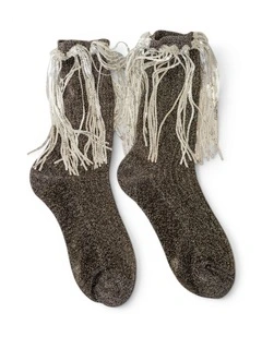 Stevie Metallic Lurex Socks With Glitter Fringe in Black