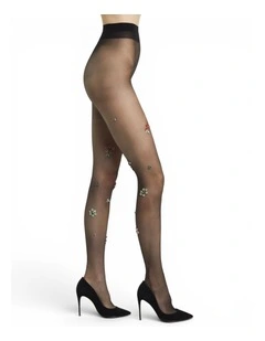 Arcadia Hand Embellished Crystal Flower Sheer Tights