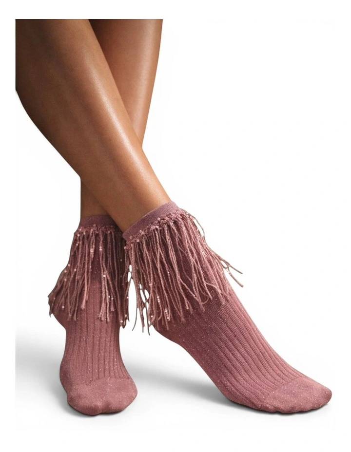 Stevie Metallic Lurex Socks With Glitter Fringe in Pink image 2