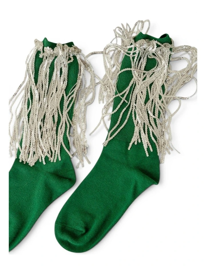 Bowie Cotton Socks With Glitter Fringe in Green image 2