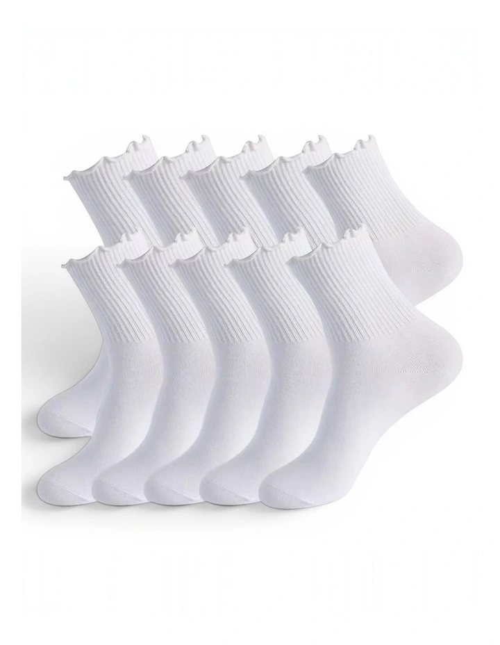 Premium Cotton Frill Edge Socks 5 Pairs in White image 3