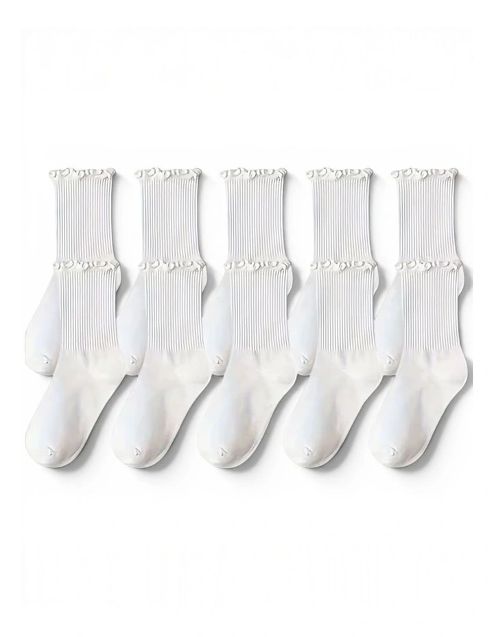 Premium Cotton Frill Edge Socks 5 Pairs in White image 4