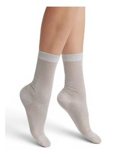 Beam Ribbed Lurex Cotton Socks in Silver