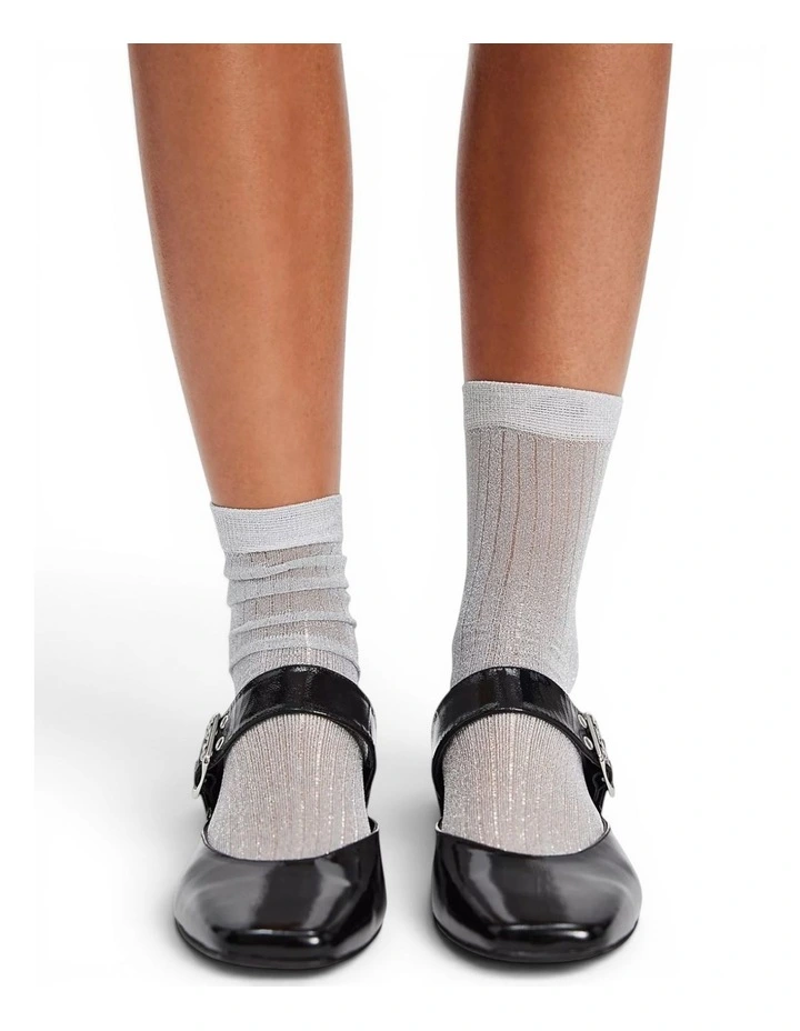 Beam Ribbed Lurex Cotton Socks in Silver image 2