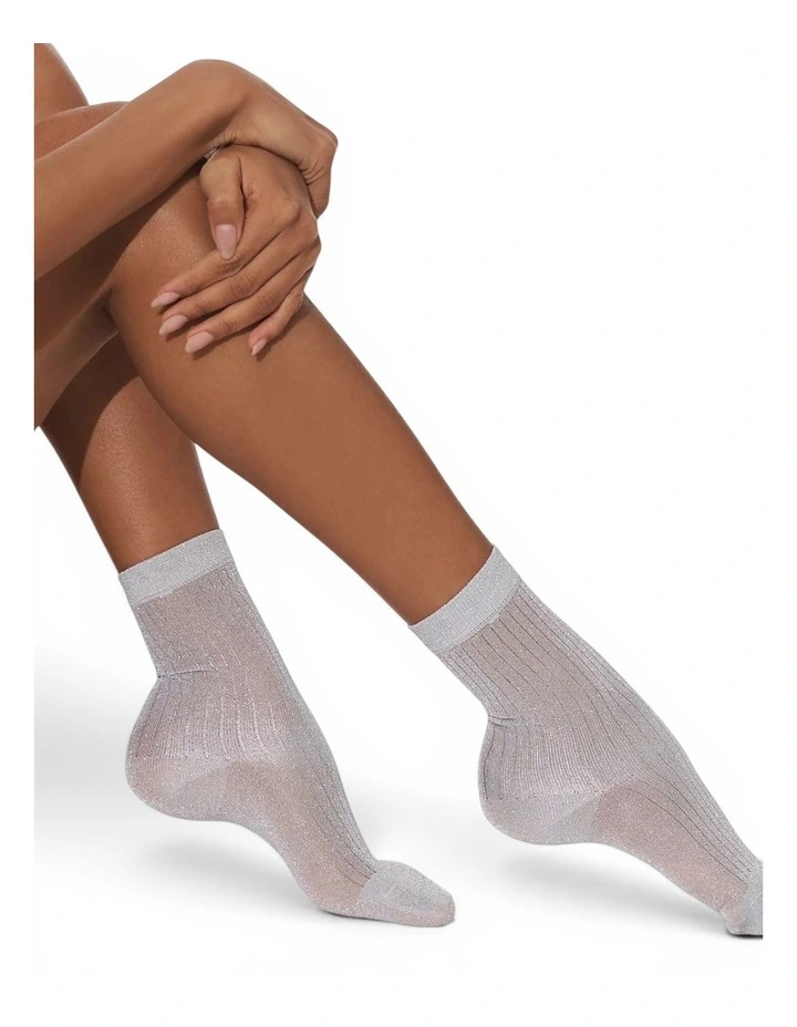 Beam Ribbed Lurex Cotton Socks in Silver image 5