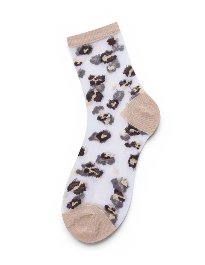 Leopard Print Sheer Socks in Beige image 1