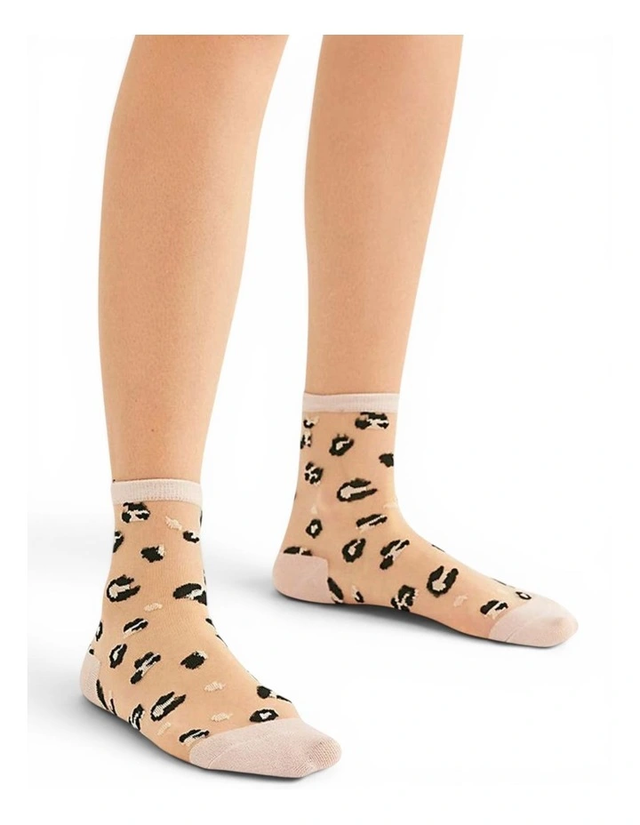 Leopard Print Sheer Socks in Beige image 4