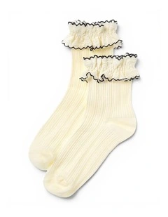 Sheer Frilly Cotton Socks in White