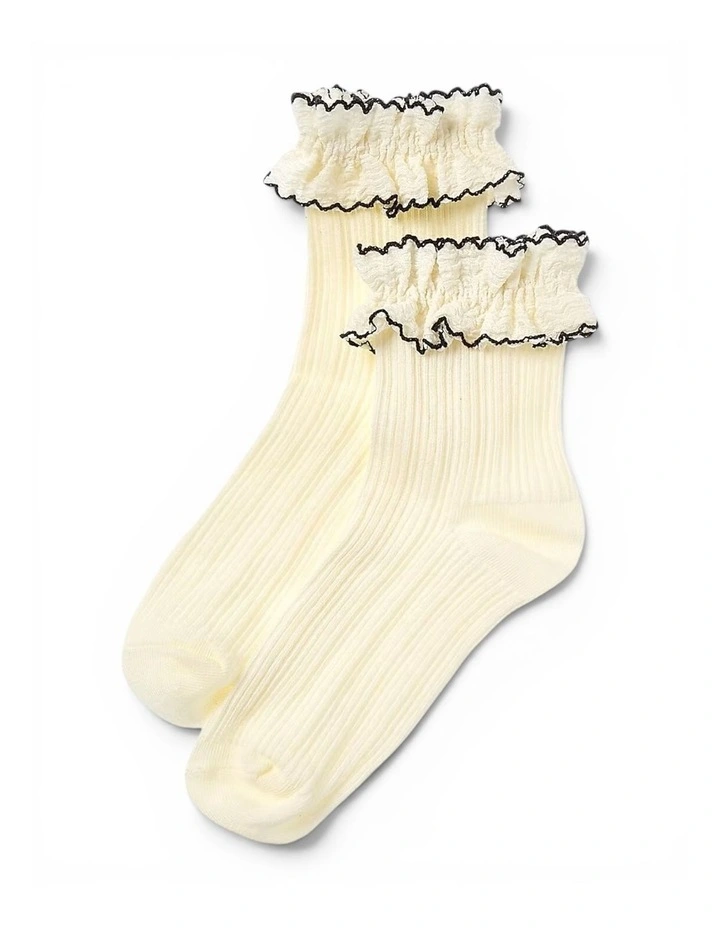 Sheer Frilly Cotton Socks in White image 1