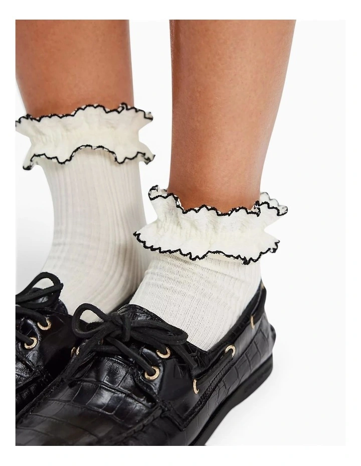 Sheer Frilly Cotton Socks in White image 2