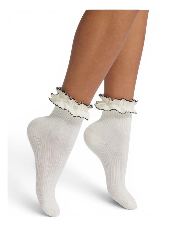 Sheer Frilly Cotton Socks in White image 3