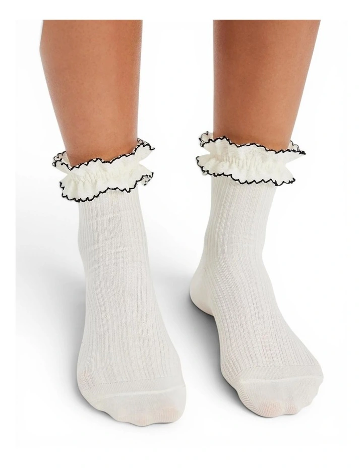 Sheer Frilly Cotton Socks in White image 4