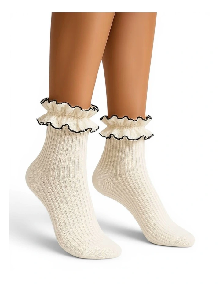 Sheer Frilly Cotton Socks in White image 6