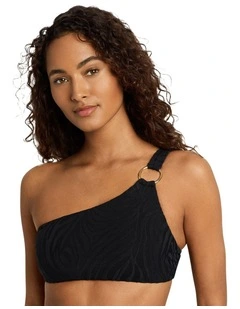 Zebra Jacquard Ring Detail One Shoulder Bikini Top