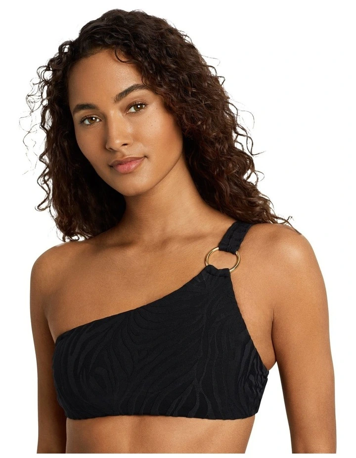 Zebra Jacquard Ring Detail One Shoulder Bikini Top image 1