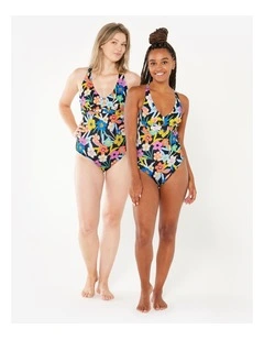 Decathlon | Women's floral surf 1-piece swimsuit - Agatha azalea multicolour