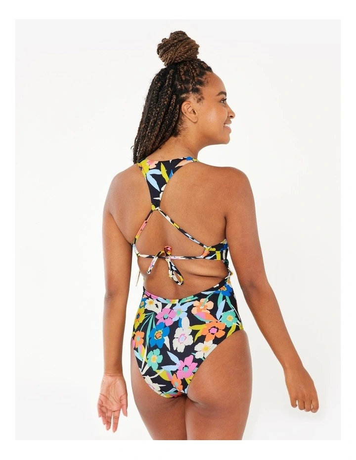 Decathlon | Women's floral surf 1-piece swimsuit - Agatha azalea multicolour image 3