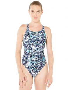 Decathlon | Womens swimming 1-piece swimsuit - Kamyleon vai white