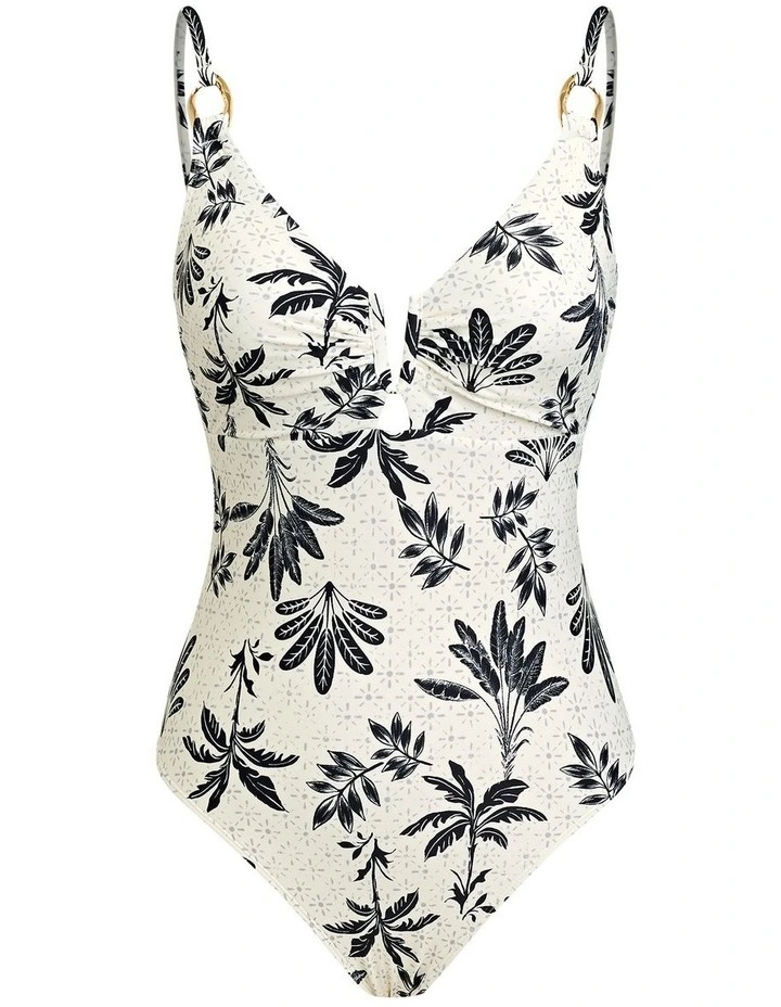 Neutral Tropic V Neck Ruched Bathing Suit in Grey image 4