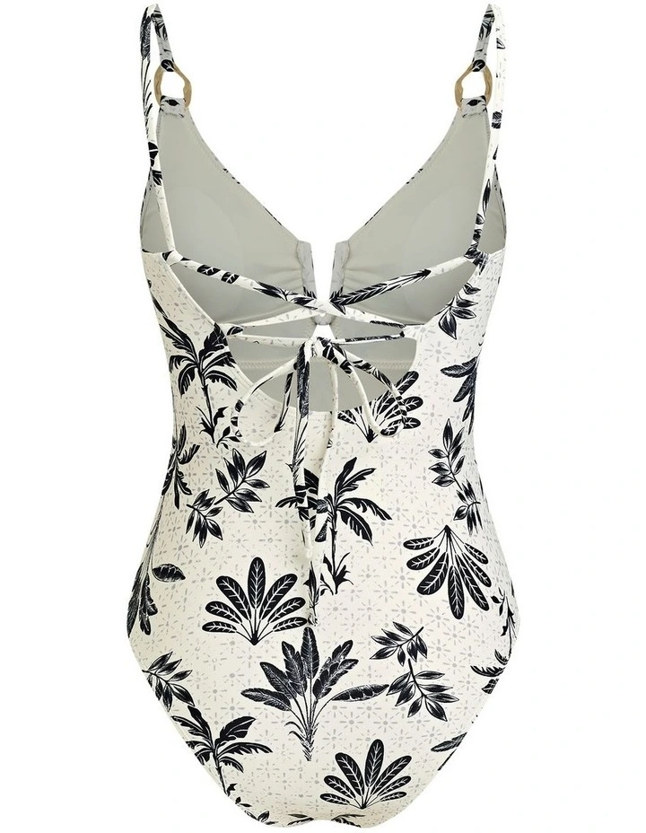 Neutral Tropic V Neck Ruched Bathing Suit in Grey image 5