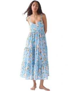 Spring Daisies Tiered Midi Tie-Back Cotton Beach Dress & Cover-Up