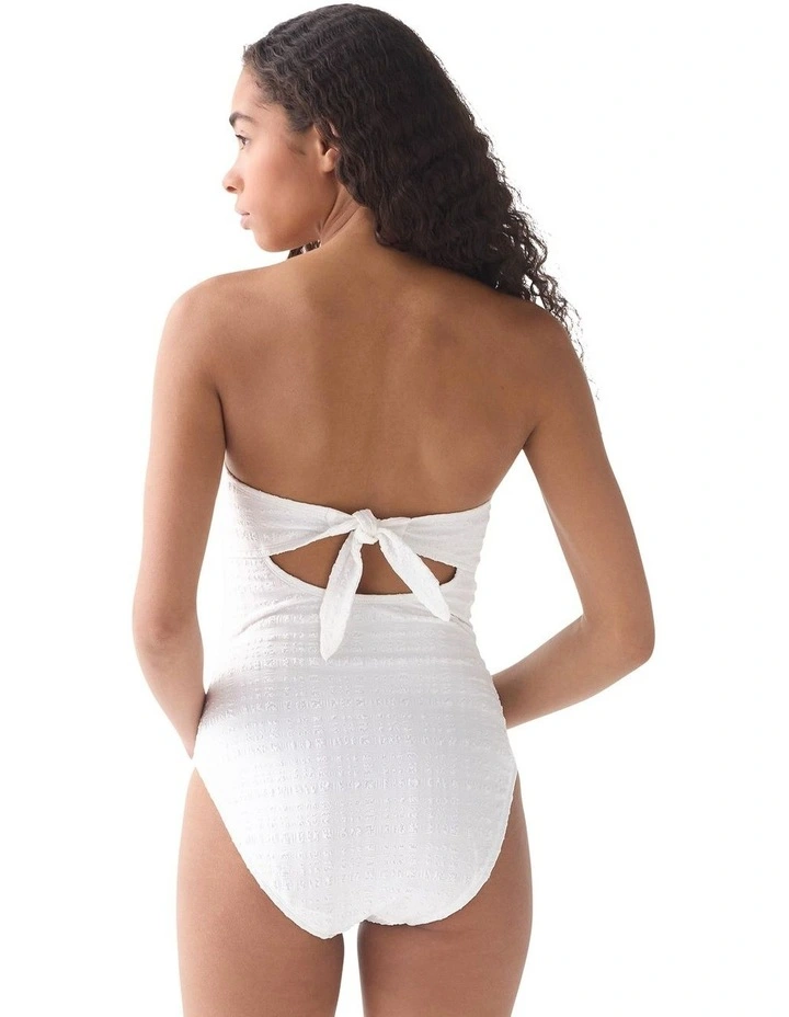 Seersucker Ring Detail Removable Strap Bandeau Swimsuit image 2