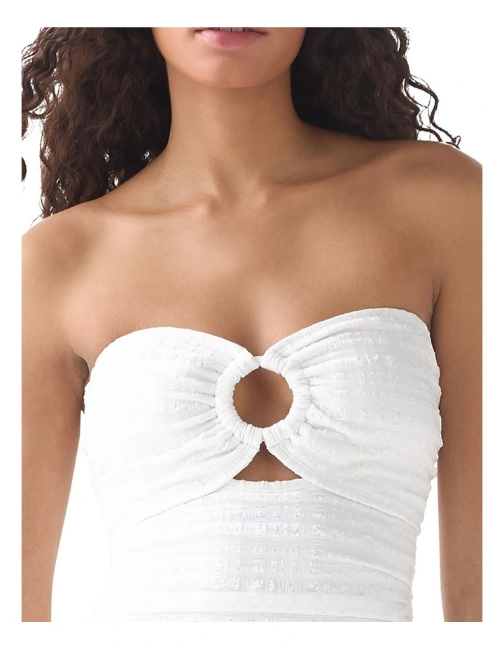 Seersucker Ring Detail Removable Strap Bandeau Swimsuit image 3