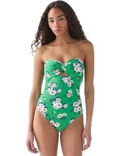 Spring Daisies Twist Top Removable Strap Bandeau Swimsuit