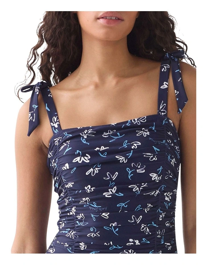 Sketched Blooms Print Shirred Square Neck Swimsuit image 3