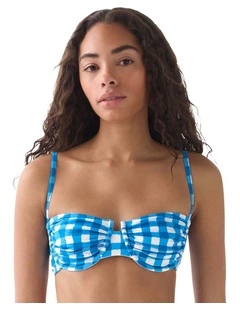 Gingham Ruched Underwired Balconette Bra Bikini Top