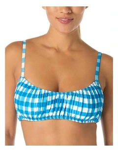 Gingham Underwired Shirred Bandeau Bikini Top