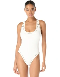 Gold Studded Padded Cup One-Piece Racerback Swimsuit