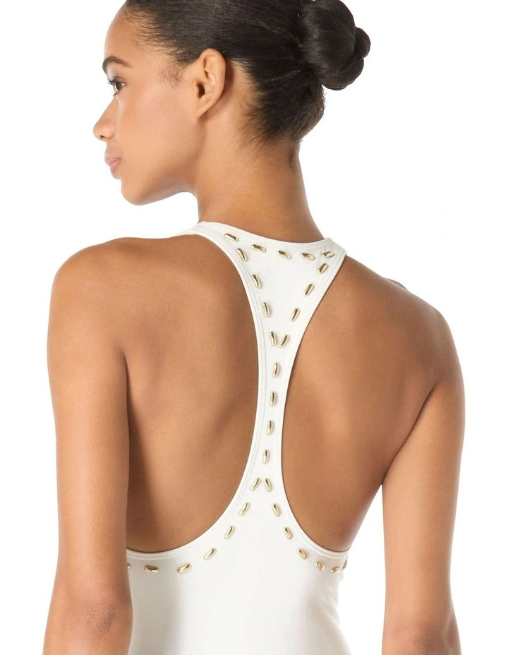 Gold Studded Padded Cup One-Piece Racerback Swimsuit image 4