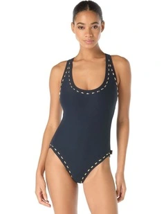 Gold Studded Padded Cup One-Piece Racerback Swimsuit