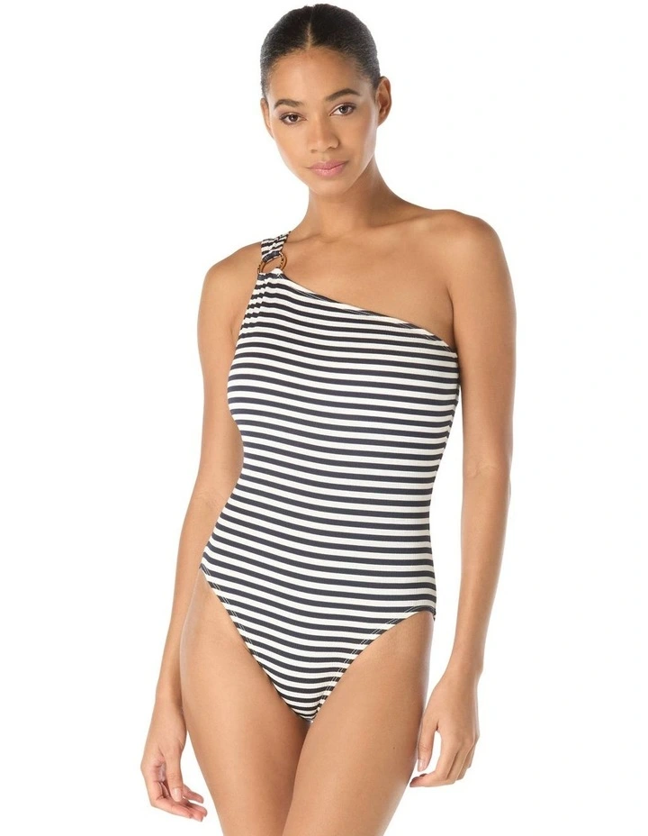 St. Tropez Stripe Padded Cup One Shoulder Swimsuit image 1