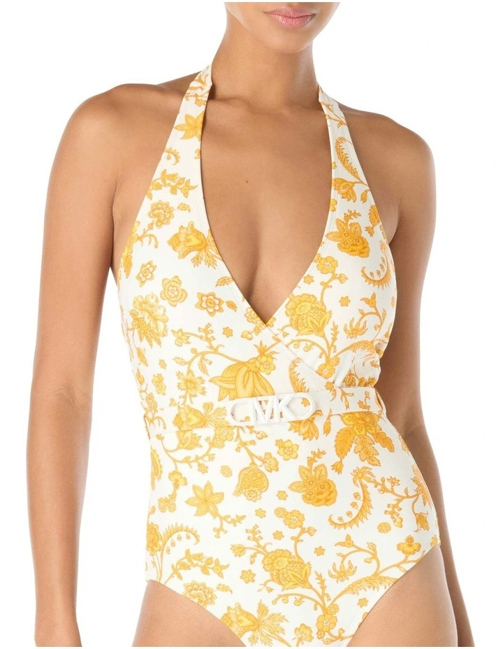 Riviera Blooms Halter One-Piece Swimsuit With Belt image 3