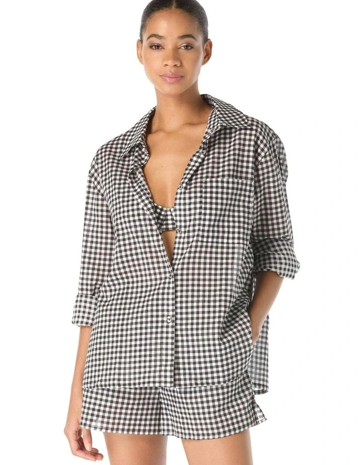 Boho Gingham Cotton Long-Sleeve Beach Shirt Cover Up image 1