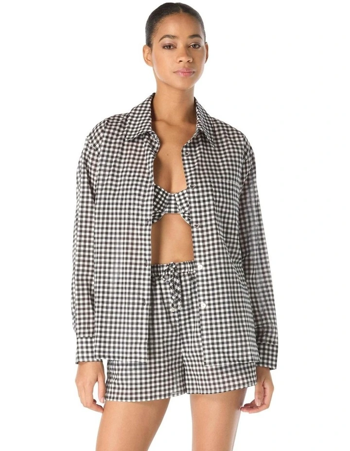 Boho Gingham Cotton Long-Sleeve Beach Shirt Cover Up image 4