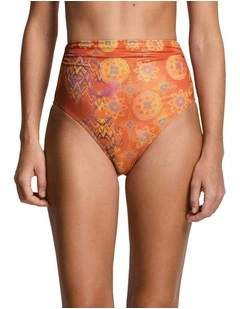 Medallion Shimmer Shirred High Waist Bikini Bottom