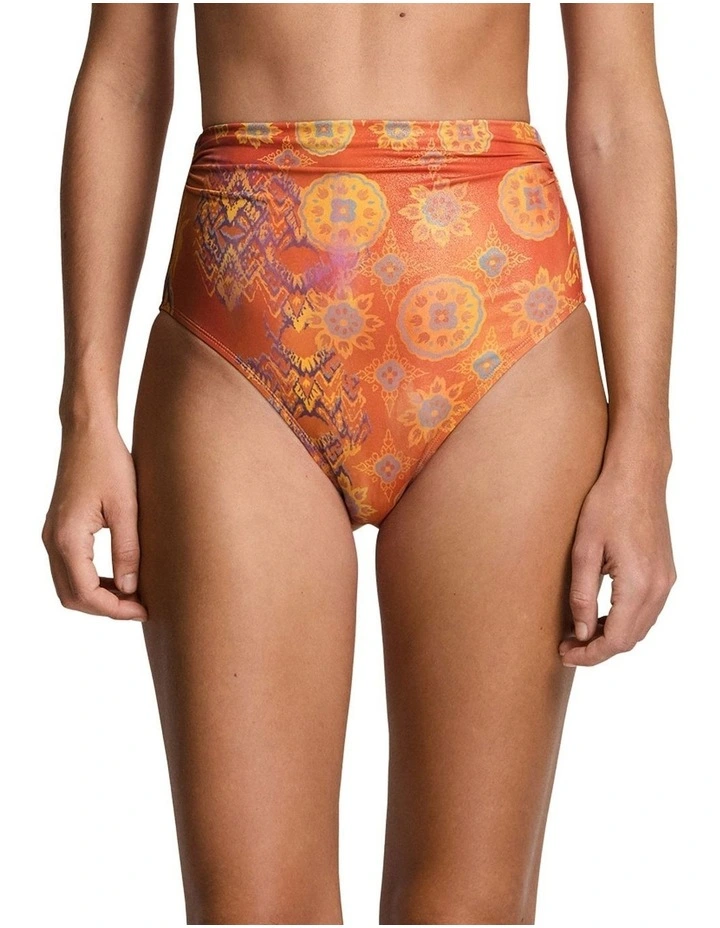 Medallion Shimmer Shirred High Waist Bikini Bottom image 1