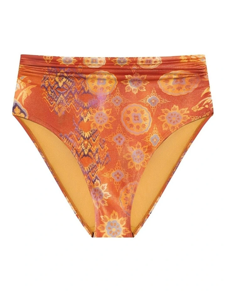 Medallion Shimmer Shirred High Waist Bikini Bottom image 7