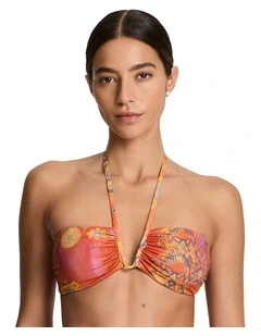 Medallion Shimmer Deep U Wire Padded Halter Bikini Top